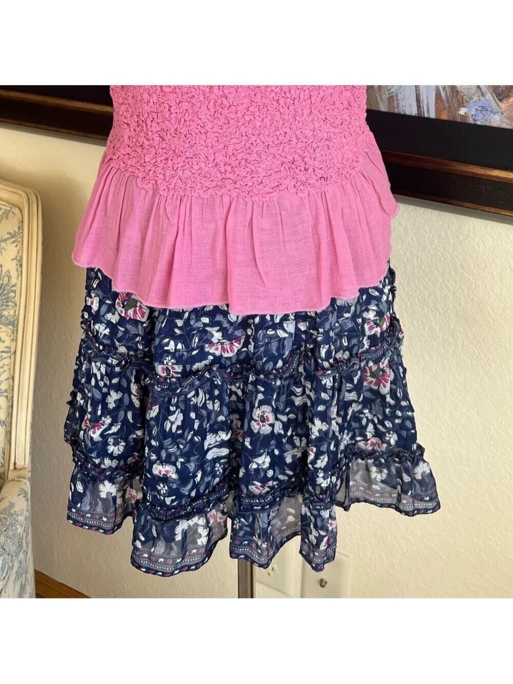NWOT Vineyard Vines Blue Pink Silk Skirt Sized S